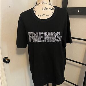 Vlone Black Rhinestone Bling 'FRIENDS' Design Pullover T-Shirt Modern